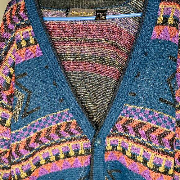 Vintage 80s/90s Michael Gerald Multicolor Geometric Cardigan Sweater Size Small - Picture 9 of 10